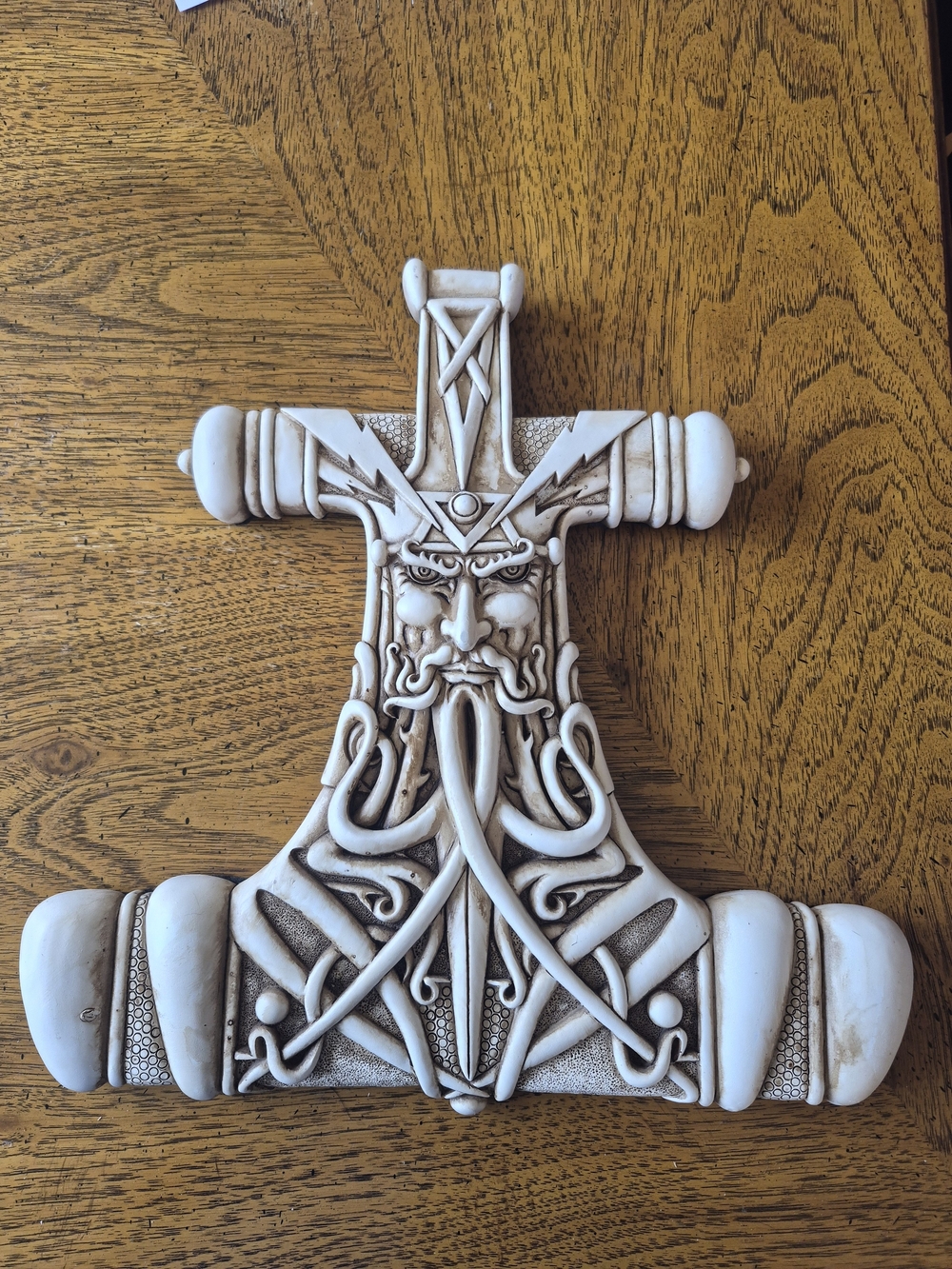 Ornate Norse-Inspired Wall Plaque in Ivory 12" Height By 11.5" Width.